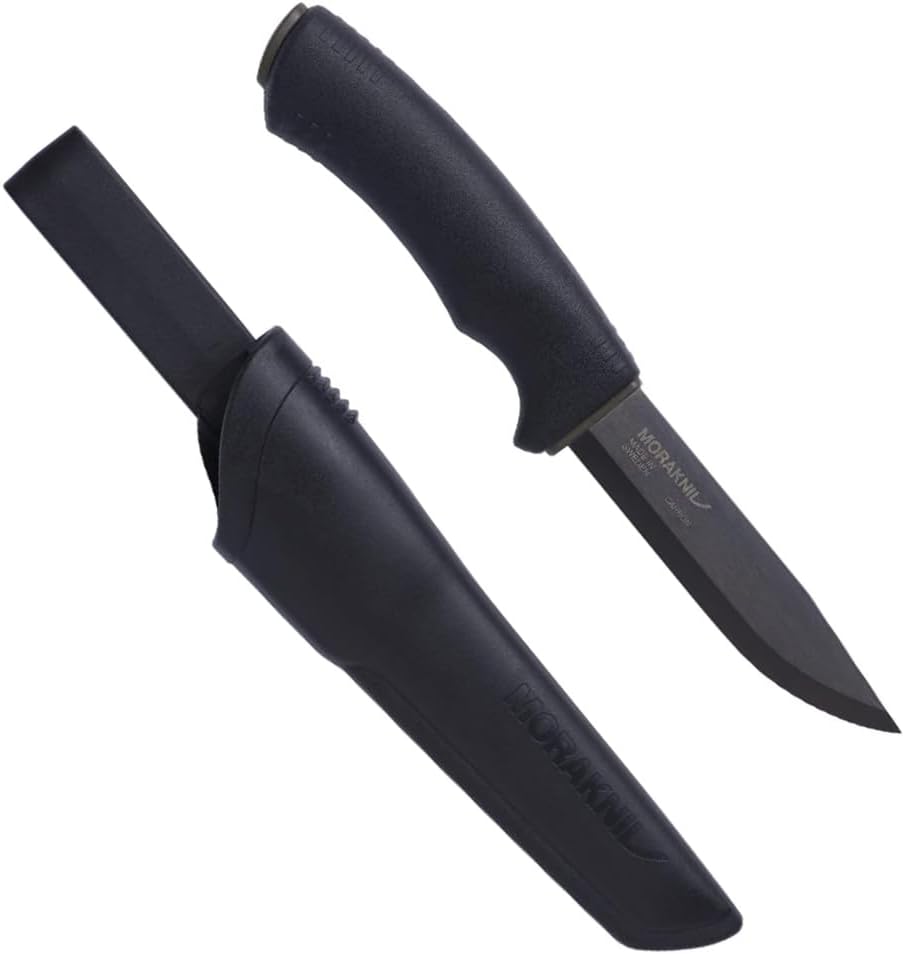 Morakniv Carbon Steel Fixed-Blade Bushcraft Knife with Sheath, Black